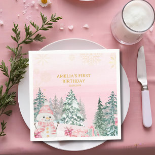 Serviette En Papier Hiver ONEderland Bonhomme de Neige Fille 1er Anniv