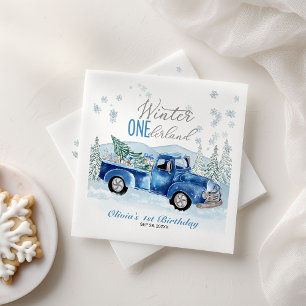 Serviette En Papier Hiver Onederland Camion Bleu Premier Anniversaire
