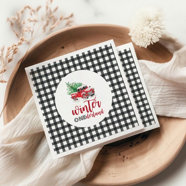 Serviette En Papier Hiver Onederland Camion rouge Premier anniversaire (Créateur téléchargé)