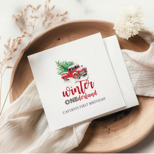 Serviette En Papier Hiver Onederland Camion rouge Premier anniversaire