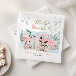 Serviette En Papier Hiver Onederland Fille aux Animaux Arctiques 1er A