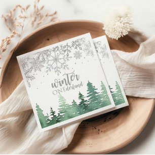 Serviette En Papier Hiver Onederland Flèches et arbres en argent