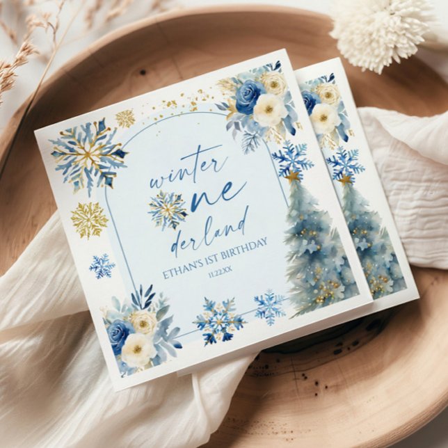 Serviette En Papier Hiver Onederland Flocon de neige 1ère fête d'anniv (Créateur téléchargé)