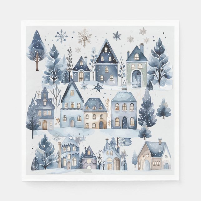 Serviette En Papier Hiver Onederland Maisons de Noël Anniversaire (Devant)