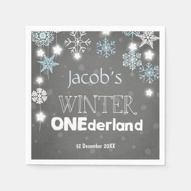 Serviette En Papier Hiver onederland Papier Napkin Blue Boy Flocon de  (Devant)