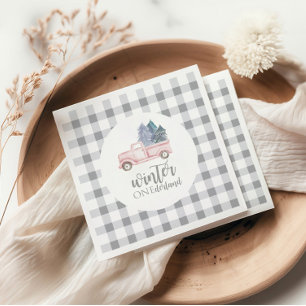 Serviette En Papier Hiver Onederland Premier Anniversaire camion rose