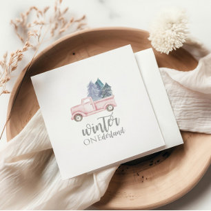 Serviette En Papier Hiver Onederland Premier Anniversaire camion rose