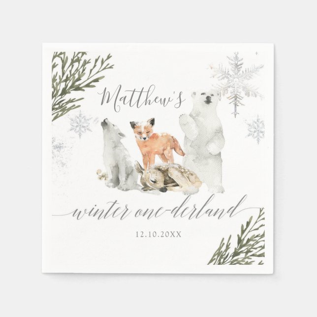 Serviette En Papier Hiver Onederland Woodland Animal Birthday Paper (Devant)