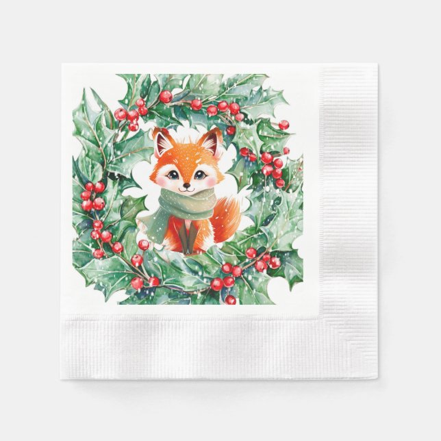 Serviette En Papier Hiver Red Fox Green et Baby shower des baies (Devant)