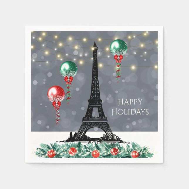 Serviette En Papier Hiver Tour Eiffel, Noël Balloons Nuit (Devant)