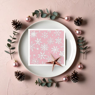 Serviette En Papier Hiver vintage et moderne des flocons de neige rose