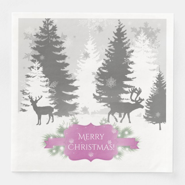 Serviette En Papier Hiver Wonderland Papier Napkin - Magenta (Devant)