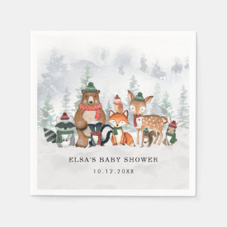 Serviette En Papier Hiver Woodland Wonderland Forêt Bébé Animaux