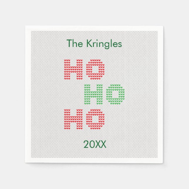Serviette En Papier Ho Ho Ho Typographie Chandail de Noël (Devant)