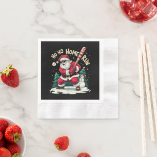 Serviette En Papier Ho Ho Home Run Père Noël Vintage Jouant au Basebal