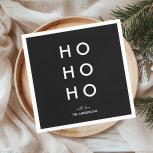 Serviette En Papier HO HO Nom de famille personnalisé Noir Noël