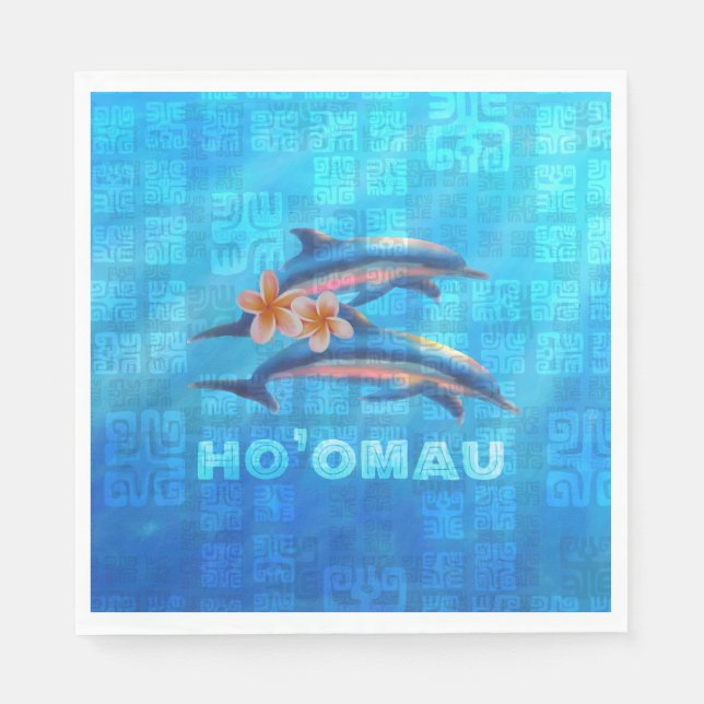 Serviette En Papier HO’OMAU - Collage primitif des dauphins hawaïens (Devant)