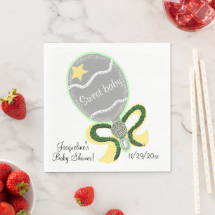 Serviette En Papier Hochet bébé jaune et vert Douce Baby Shower