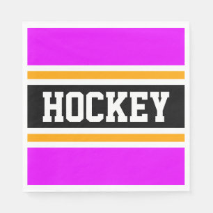 Serviette En Papier HOCKEY Fun Bold Bright Rose Black Yellow Stripes