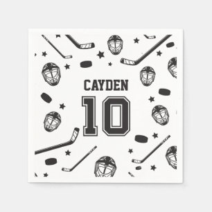 Serviette En Papier Hockey noir et blanc 10e anniversaire