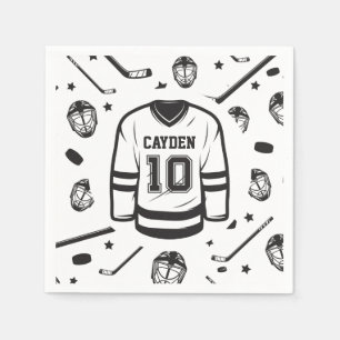 Serviette En Papier Hockey noir et blanc 10e anniversaire