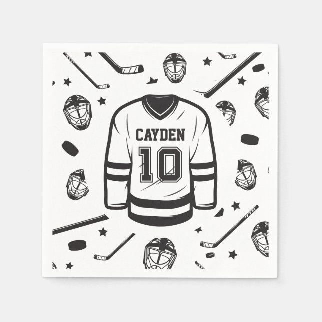Serviette En Papier Hockey noir et blanc 10e anniversaire (Devant)