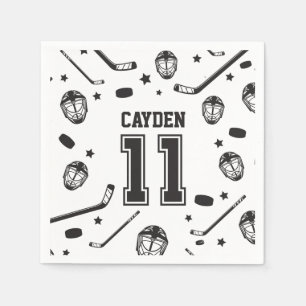 Serviette En Papier Hockey noir et blanc 11e anniversaire