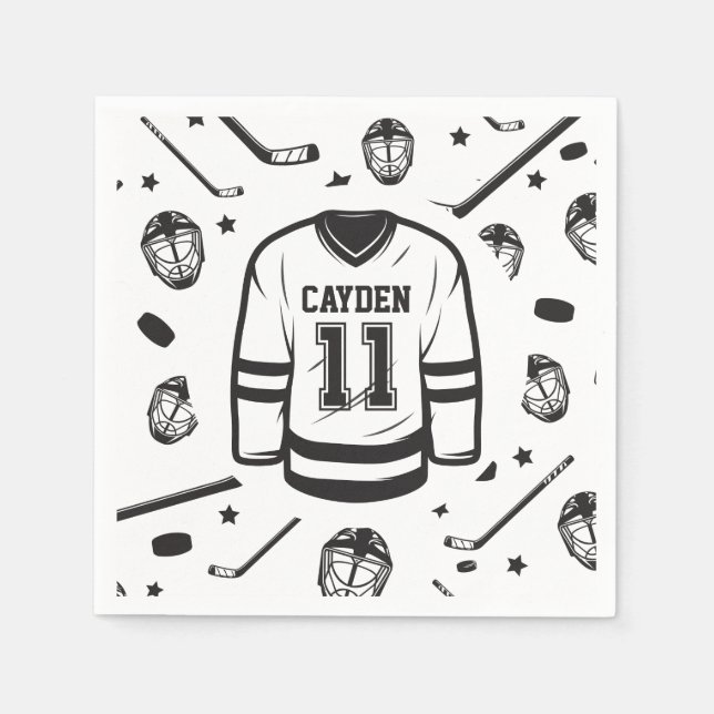 Serviette En Papier Hockey noir et blanc 11e anniversaire (Devant)