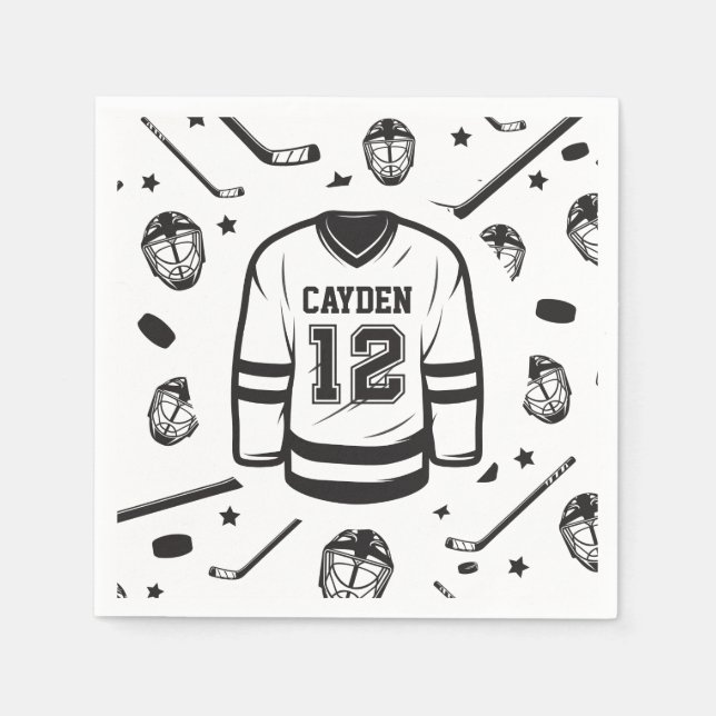 Serviette En Papier Hockey noir et blanc 12e anniversaire (Devant)