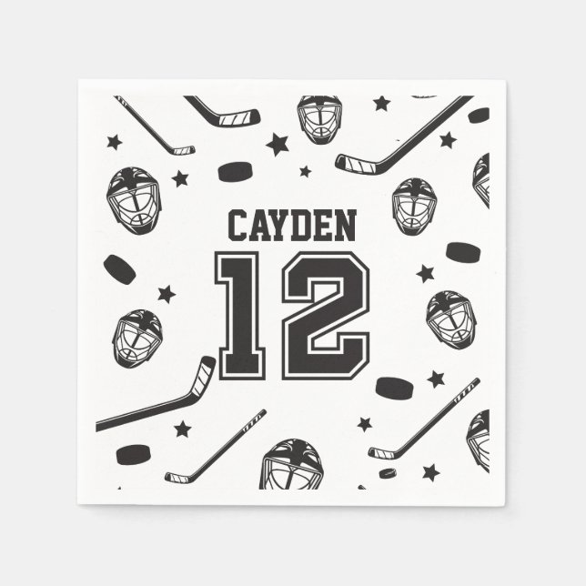 Serviette En Papier Hockey noir et blanc 12e anniversaire (Devant)