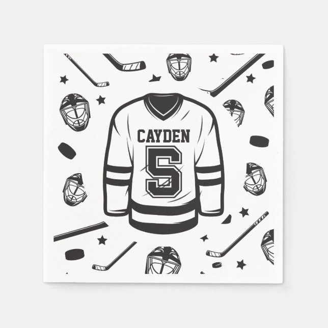 Serviette En Papier Hockey noir et blanc 5e anniversaire (Devant)