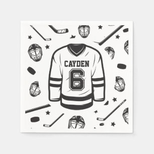 Serviette En Papier Hockey noir et blanc 6e anniversaire