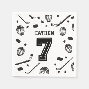 Serviette En Papier Hockey noir et blanc 7e anniversaire
