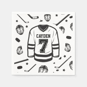 Serviette En Papier Hockey noir et blanc 7e anniversaire