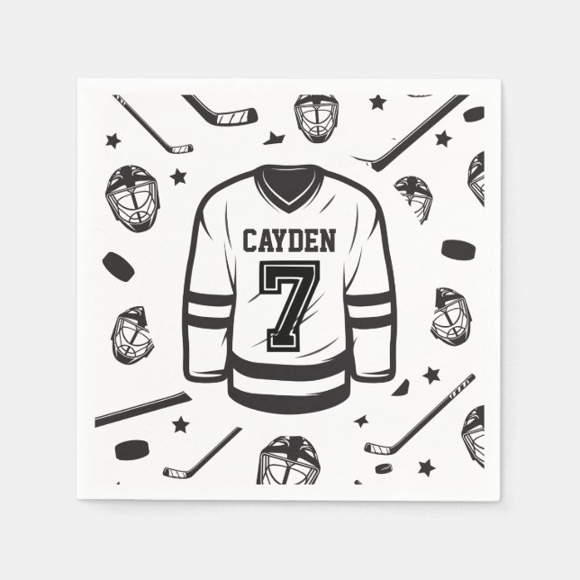 Serviette En Papier Hockey noir et blanc 7e anniversaire (Devant)