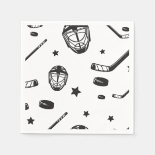 Serviette En Papier Hockey noir et blanc anniversaire