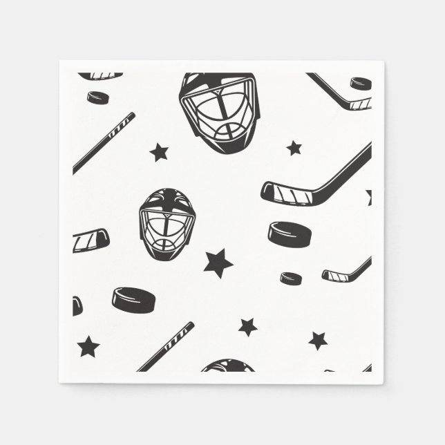 Serviette En Papier Hockey noir et blanc anniversaire (Devant)