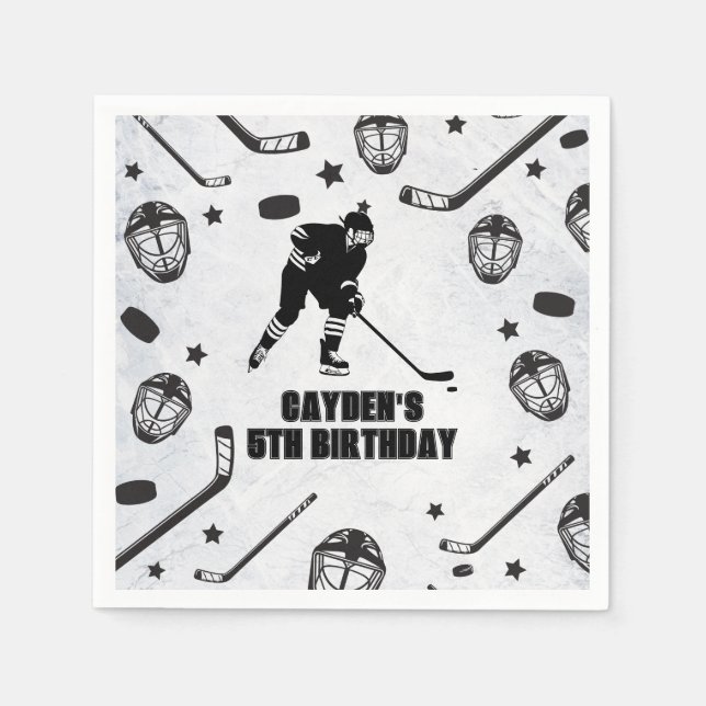 Serviette En Papier Hockey noir et blanc anniversaire (Devant)