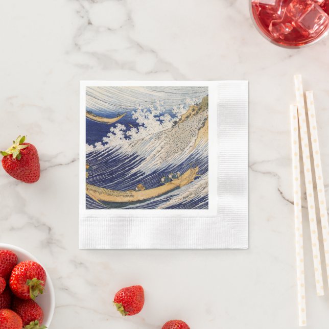 Serviette En Papier Hokusai Ocean Waves Sea Boats (En situation)