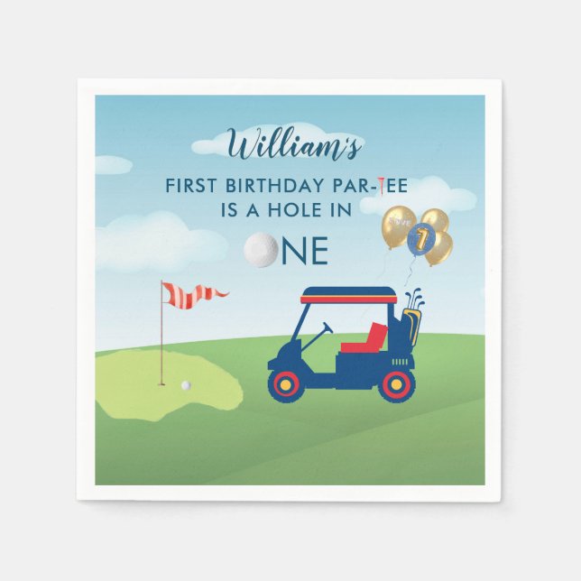 Serviette En Papier Hole In One Boy Golf Par tee 1er Anniversaire Cock (Devant)