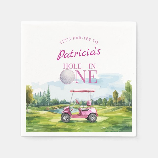 Serviette En Papier Hole In One Pink Golf 1st Birthday  (Devant)
