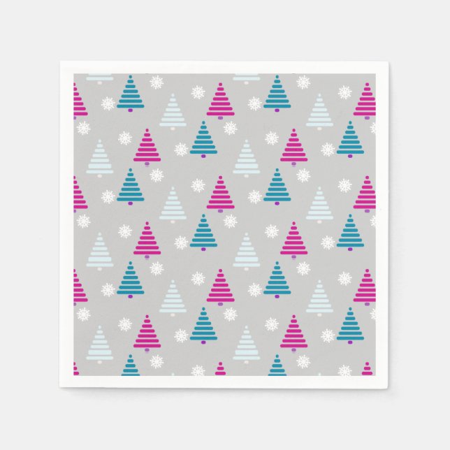 Serviette En Papier Holiday Christmas tree bleu rose simple (Devant)
