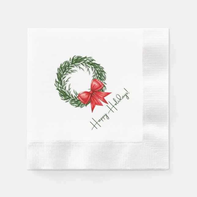 Serviette En Papier Holiday Cocktail Napkins | Happy Holidays Wreath (Devant)