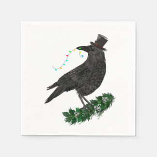 Serviette En Papier Holiday Crow with Top Hat