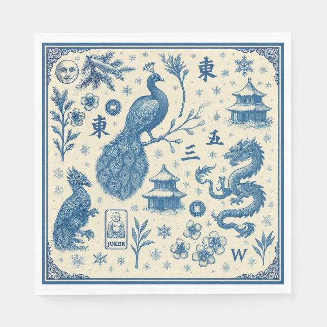 Serviette En Papier Holiday Mahjong Toile Napkins  (Devant)
