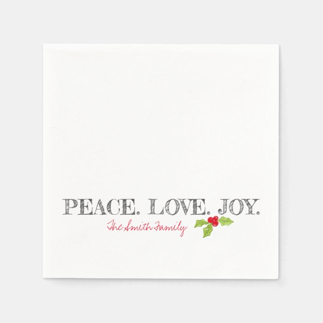 Serviette En Papier Holiday Peace Love Joie Nom de famille Texte Holly (Devant)