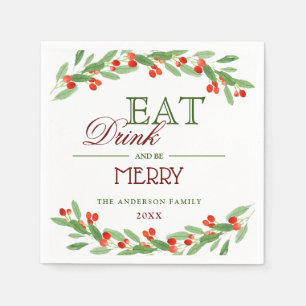 Serviette En Papier Holly Berry Branch Christmas PARTY Paper