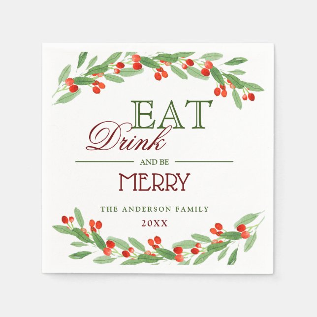 Serviette En Papier Holly Berry Branch Christmas PARTY Paper (Devant)