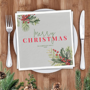 Serviette En Papier Holly et Pine sur Grey Christmas Party