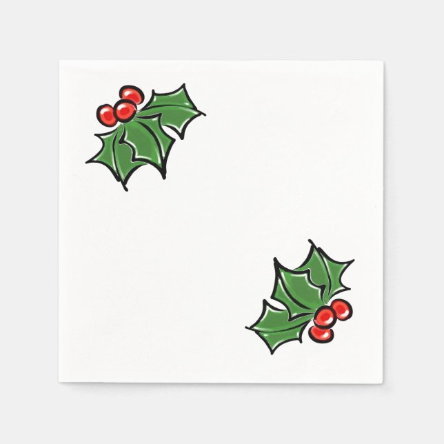 Serviette En Papier Holly Feuilles, Holly baies, fun vacances botaniqu (Devant)